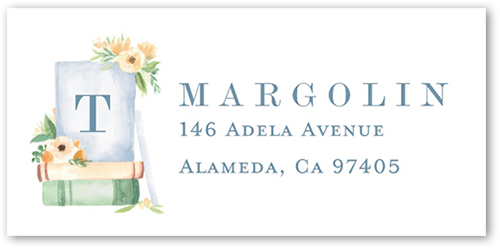 Stacked Books Address Label, Blue, Address Label, Matte