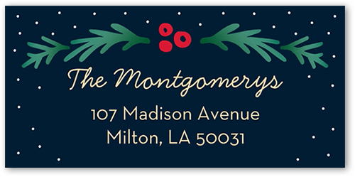 Golden Holly Party Address Label, Blue, Address Label, Matte