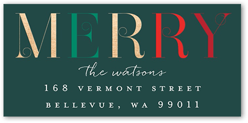 Festive Merry Letters Address Label, Green, Address Label, Matte, Tropical