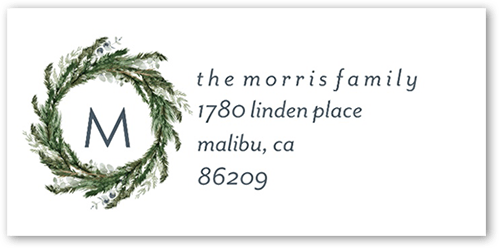 Centered Wreath Monogram Address Label, White, Address Label, Matte