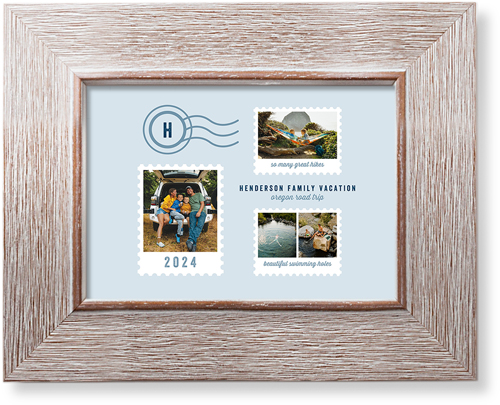 Stamp Collage Art Print, Rustic, Signature Card Stock, 5x7, Blue