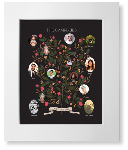 Blooming Family Tree Art Print, White, Signature Card Stock, 8x10, Black