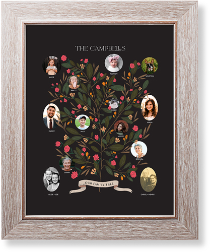 Blooming Family Tree Art Print, Rustic, Signature Card Stock, 11x14, Black, black