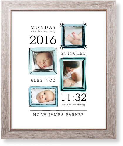 Hand Drawn Frames Art Print, Rustic, Signature Card Stock, 16x20, Blue, rain