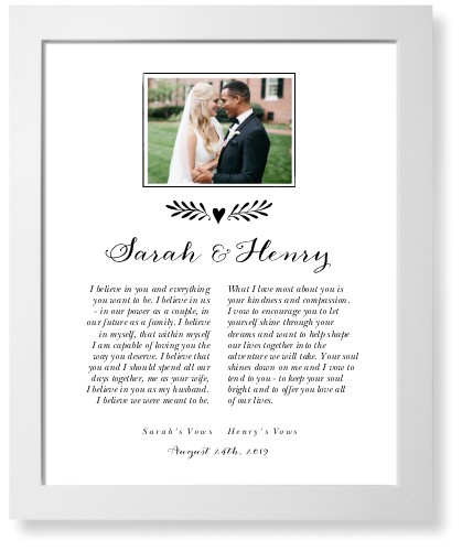 Elegant Wedding Vow Collage Art Print, White, Signature Card Stock, 16x20, Black