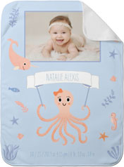 nautical octopus and friends pink baby blanket