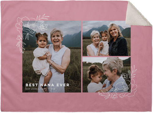 Floral Corners Fleece Photo Blanket, Sherpa, 30x40, Pink, faded rose