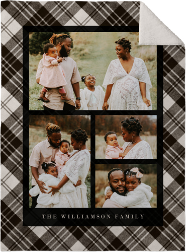 Soft Plaid Frame Fleece Photo Blanket, Sherpa, 30x40, Black, black
