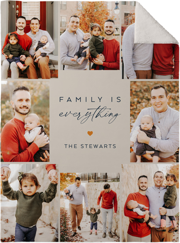 Family Collage Script Portrait Fleece Photo Blanket, Sherpa, 30x40, Beige, wheat