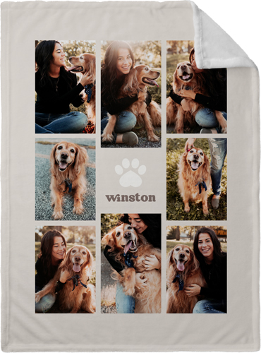 Pet Paw Collage Fleece Photo Blanket, Plush Fleece, 30x40, Beige