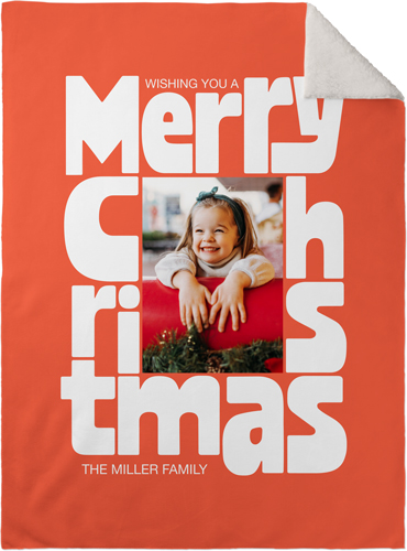 Bold Christmas Wishes Fleece Photo Blanket, Sherpa, 30x40, Orange, coral