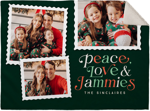 Holiday Stamp Collection Fleece Photo Blanket, Sherpa, 30x40, Green, green ink