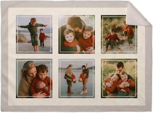 Simple Double Border Fleece Photo Blanket, Sherpa, 30x40, Beige, antique white