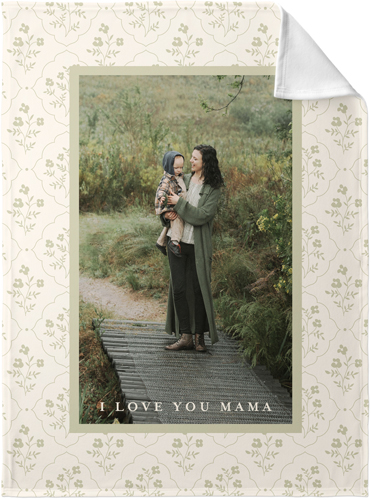 Floral Block Print Fleece Photo Blanket, Fleece, 30x40, Beige, antique white