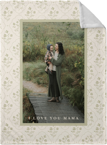 Floral Block Print Fleece Photo Blanket, Plush Fleece, 30x40, Beige, antique white