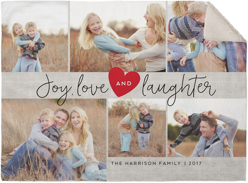 Joy Love Laughter Fleece Photo Blanket, Sherpa, 30x40, Gray
