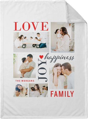 Love Joy Family Fleece Photo Blanket, Plush Fleece, 30x40, White