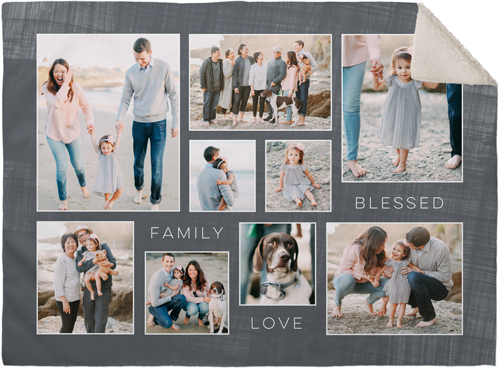 Family Love Blessed Collage Fleece Photo Blanket, Sherpa, 30x40, Gray