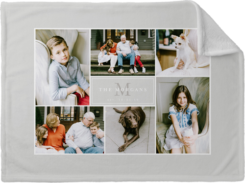 Monogram Match Collage Fleece Photo Blanket, Plush Fleece, 30x40, Gray