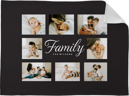 Classic Family Script Collage Fleece Photo Blanket, Fleece, 30x40, Gray