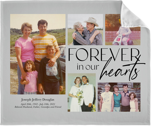 In Our Hearts Memorial Fleece Photo Blanket, Fleece, 50x60, Gray