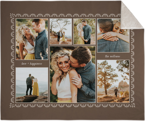 Ornate Border Collage Fleece Photo Blanket, Sherpa, 50x60, Brown, taupe