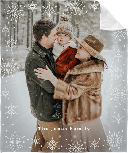 Snowflake Overlay Portrait Fleece Photo Blanket, Fleece, 50x60, White, white