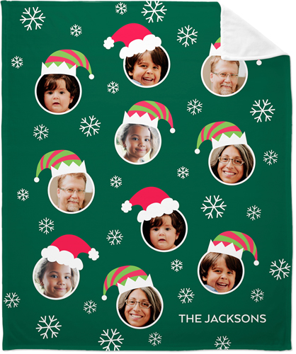 Festive Floating Faces Fleece Photo Blanket, Plush Fleece, 50x60, Green, spruce