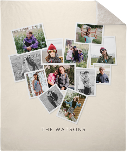 Heart Photo Collage Fleece Photo Blanket, Sherpa, 50x60, Beige, antique white