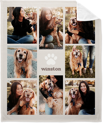 Pet Paw Collage Fleece Photo Blanket, Plush Fleece, 50x60, Beige, rye