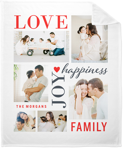 Love Joy Family Fleece Photo Blanket, Plush Fleece, 50x60, White