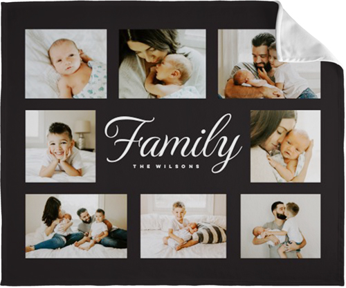 Classic Family Script Collage Fleece Photo Blanket, Fleece, 50x60, Gray