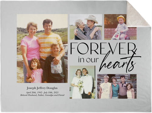 In Our Hearts Memorial Fleece Photo Blanket, Sherpa, 60x80, Gray