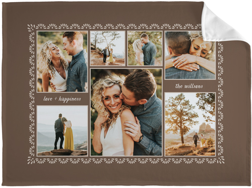 Ornate Border Collage Fleece Photo Blanket, Fleece, 60x80, Brown, taupe