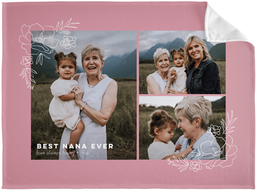 Floral Corners Fleece Photo Blanket, Fleece, 60x80, Pink, faded rose