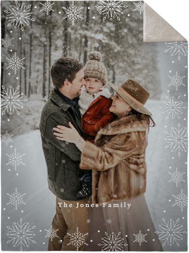 Snowflake Overlay Portrait Fleece Photo Blanket, Sherpa, 60x80, White, white