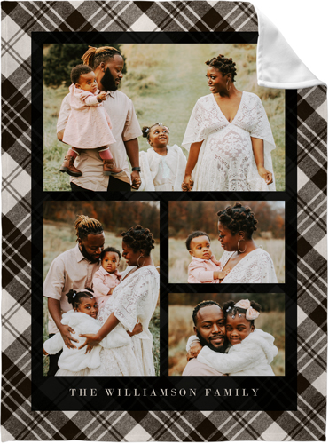 Soft Plaid Frame Fleece Photo Blanket, Fleece, 60x80, Black, black