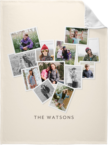 Heart Photo Collage Fleece Photo Blanket, Fleece, 60x80, Beige, antique white