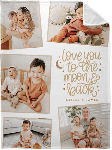 Love You To the Moon Whimsy Fleece Photo Blanket, Plush Fleece, 60x80, White