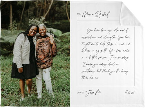 Handwritten Letter Fleece Photo Blanket, Plush Fleece, 60x80, White, white