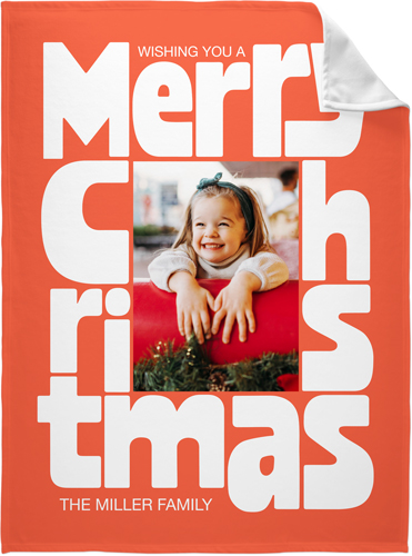 Bold Christmas Wishes Fleece Photo Blanket, Fleece, 60x80, Orange, coral