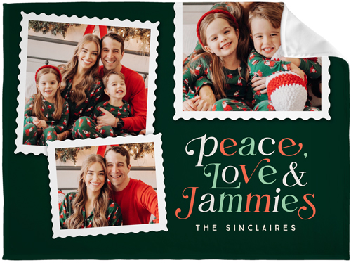 Holiday Stamp Collection Fleece Photo Blanket, Fleece, 60x80, Green, green ink