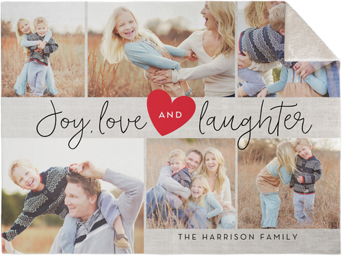 Joy Love Laughter Fleece Photo Blanket, Sherpa, 60x80, Gray