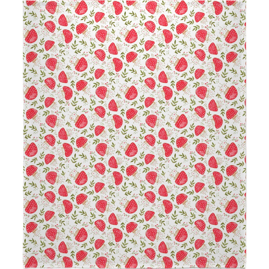 the Happiest Little Mushrooms - Red Blanket, Fleece, 50x60, Red, Red