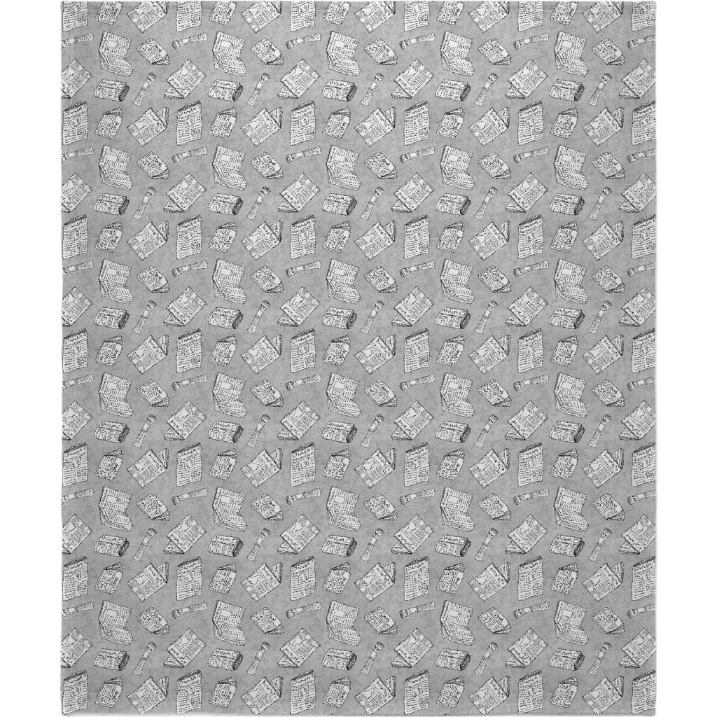 Newsprint Blanket, Fleece, 50x60, Gray, Silver