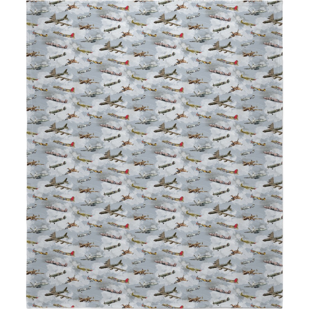 Military Planes Blanket, Fleece, 50x60, Gray
