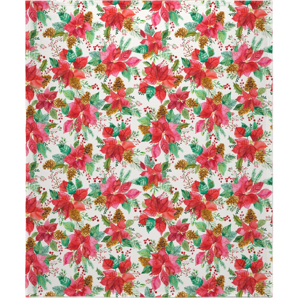 Poinsettias Christmas Flower Bouquets - Red Blanket, Fleece, 50x60, Red, Red