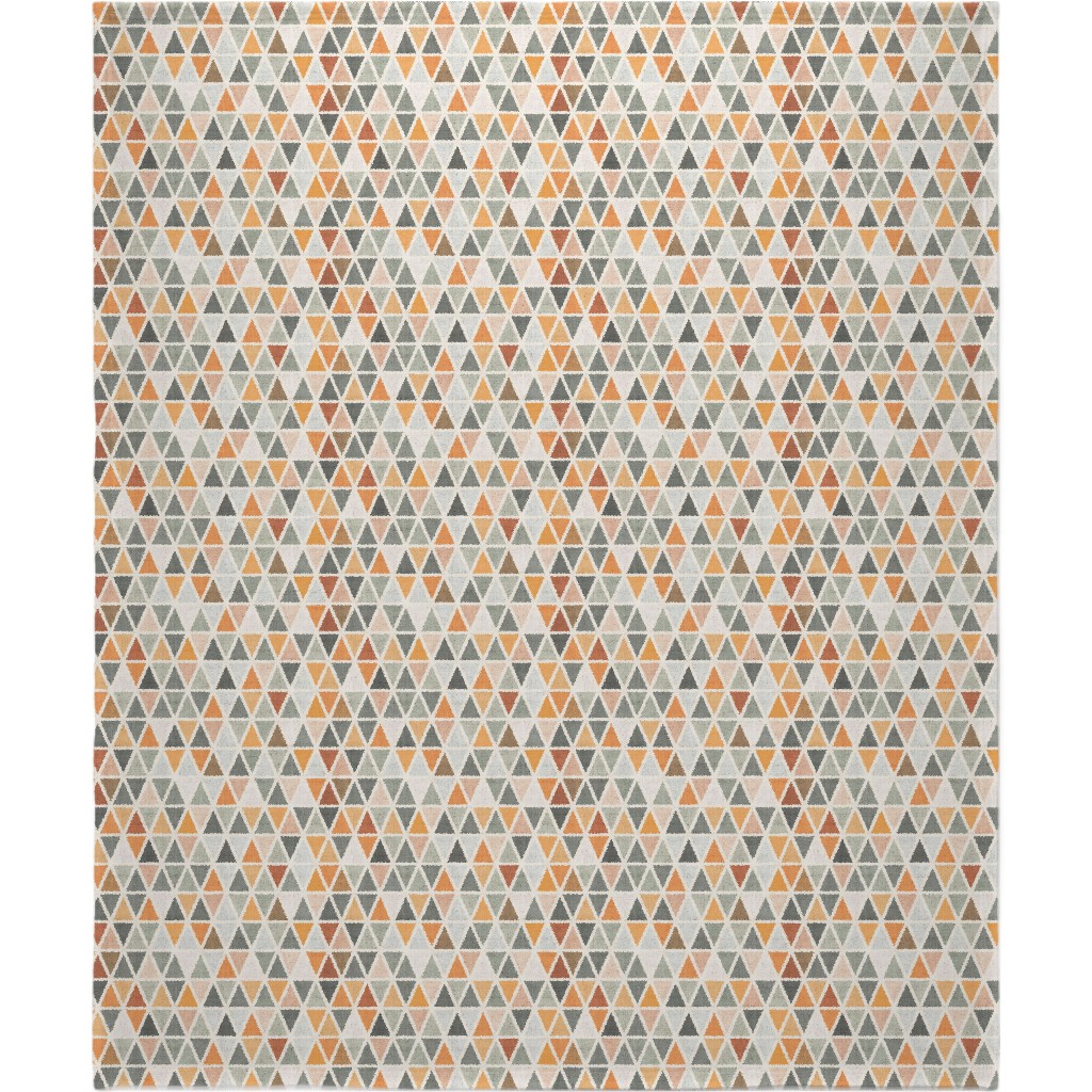 Triangles - Grey and Orange Blanket, Fleece, 50x60, Multicolor