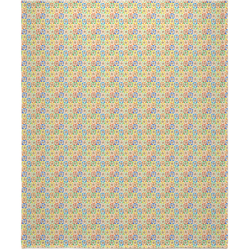 Abstract Retro Flower Doodle Squares - Multi Blanket, Fleece, 50x60, Multicolor