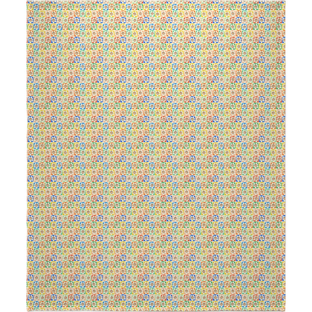 Abstract Retro Flower Doodle Squares - Multi Blanket, Fleece, 50x60, Multicolor